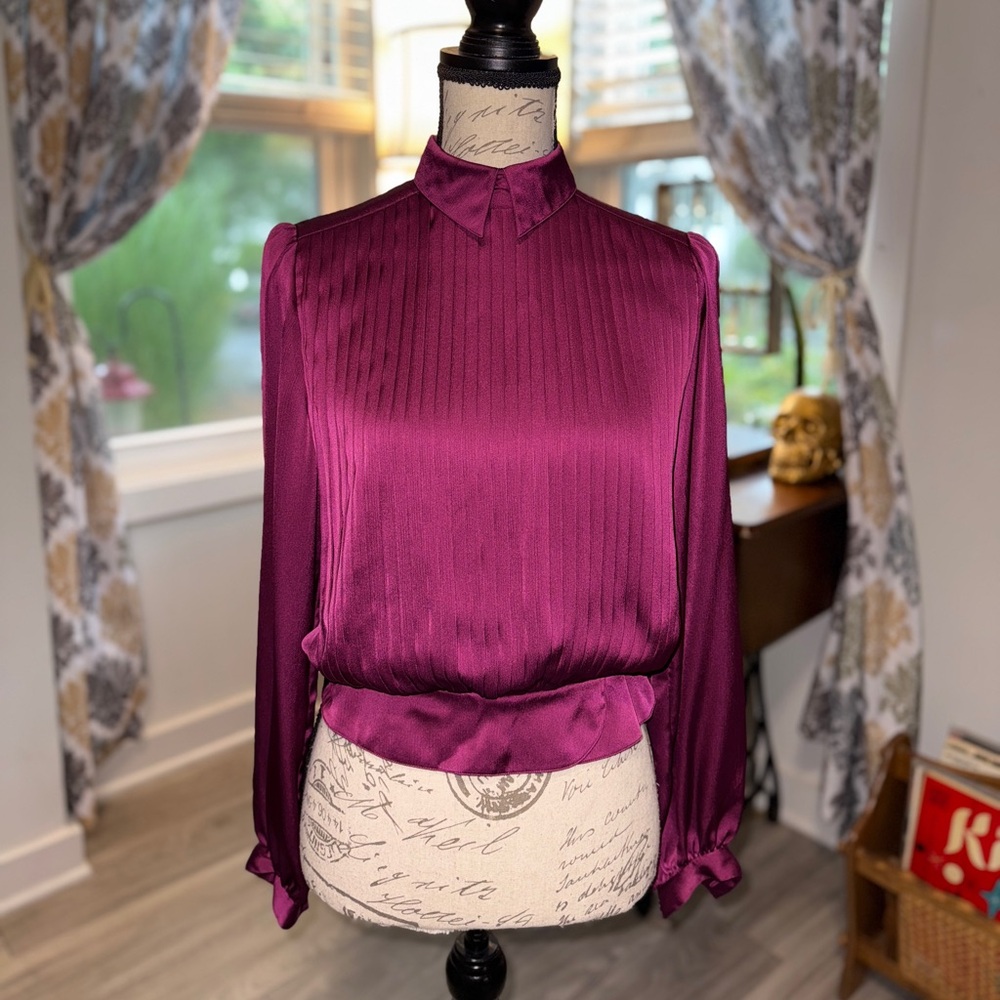 VINTAGE Claude Bennett plum peplum hem blouse